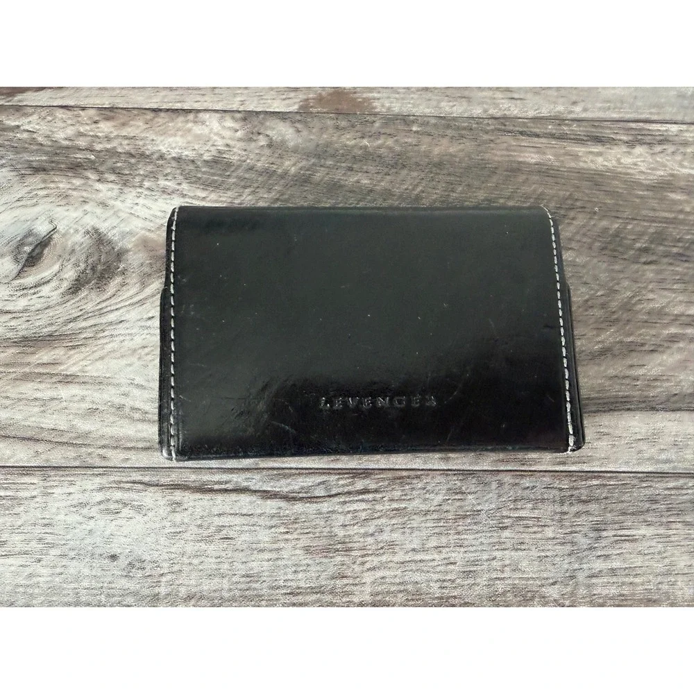Levenger Business Card Case Black Leather Slim Professional Pocket Wallet